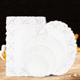 250 manteles individuales de papel de encaje de varios tamaños de grado alimenticio, modernos, decorativos a granel añaden elegancia a manualidades, café, pastel, desierto, mesa, boda, vajilla