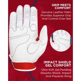 Exxact Sports Padded Baseball Batting Gloves for Men with Gel Padding Protection, Softball Batting Gloves for Women, Mens Batting Gloves for Baseball (Red, AL)