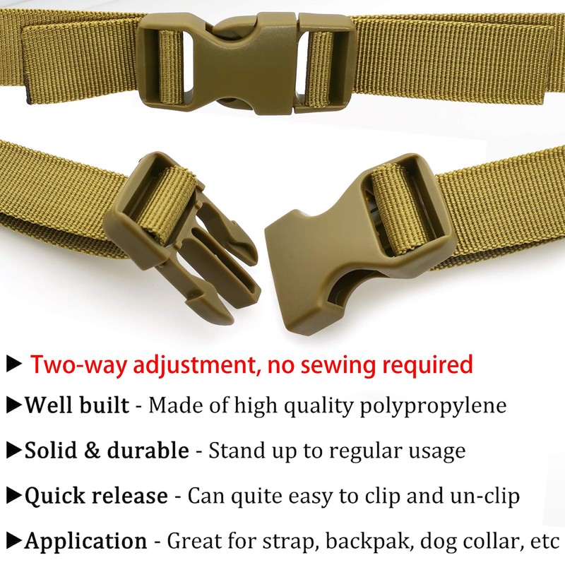 2Pcs Side Release Buckle Tan Tri-glide Slide Clip 4Pcs Replacement