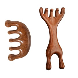 SANTUO 2 Stück Holz Kopfhaut Massagebürste Kopfmassage Kamm aus Holz Funktion Hair Massager Scalp Natürliche Kopfmassage für Entspannung Durchblutung ideal für Zuhause oder unterwegs