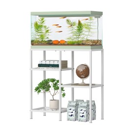 YBING 20 Gallon Fish Tank Stand White Aquarium Stand Aquarium Turtle Tank Reptile Tank Stand with 3-Tier Small Adjustable Metal Shelf