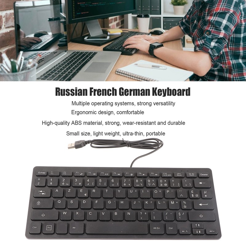 Computer Keyboards Ergonomic Design UltraThin Mini Durable Wired 78 Keys
