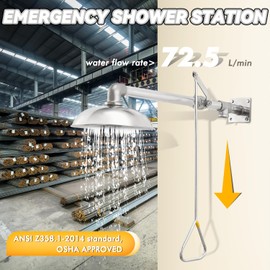 CGOLDENWALL Emergency Shower Safety Shower Station Horizontal Mount Drench Head, Can Match with Eye Wash Station, NPT thread, 304 Stainless Steel