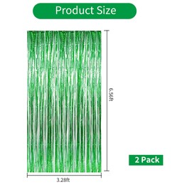 TONIFUL 2 Pack Green Foil Fringe Curtains Tinsel Metallic Streamer Curtains for Photo Props Background Birthday Christmas Photo Backdrop Wedding Bridal Shower Party Decorations(3.28 ft x 6.56 ft)