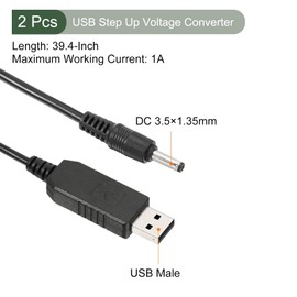 YOKIVE 2 Pcs DC 5V to DC 12V USB Step Up Voltage Converter, Power Cable with DC Jack 3.5mm x 1.35mm,Great for Routers, Car Driving Recorder (Black, 6W 1A)