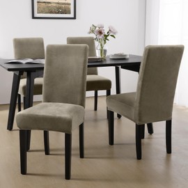 MOSAYT Velvet Dining Chair Covers Set of 4 - Stretch Slipcovers with Thick Removable Fabric for Parsons Chairs, Washable Seat Protectors for Kitchen, Banquet & Home Decor, Taupe