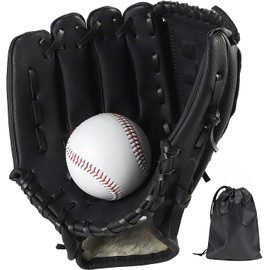 LeapBeast Right Hand Baseball Gloves - Softball Gloves with One Ball, Adult Baseball Training Competition Glove Thick Durable Softball Gloves (Black, 12.5 Inches)