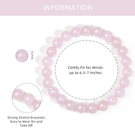 Natural Gemstones Purification Bracelets,8 mm Healing Crystal Healing Stone Bracelet,Stress Relief Anxiety Yoga Bracelet (Rose Quartz)