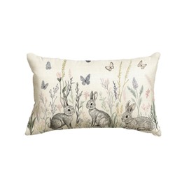 AVOIN colorlife Easter Spring Bunny Flowers Throw Pillow Cover, 12 x 20 Inch Cushion Case Decoration for Sofa Couch