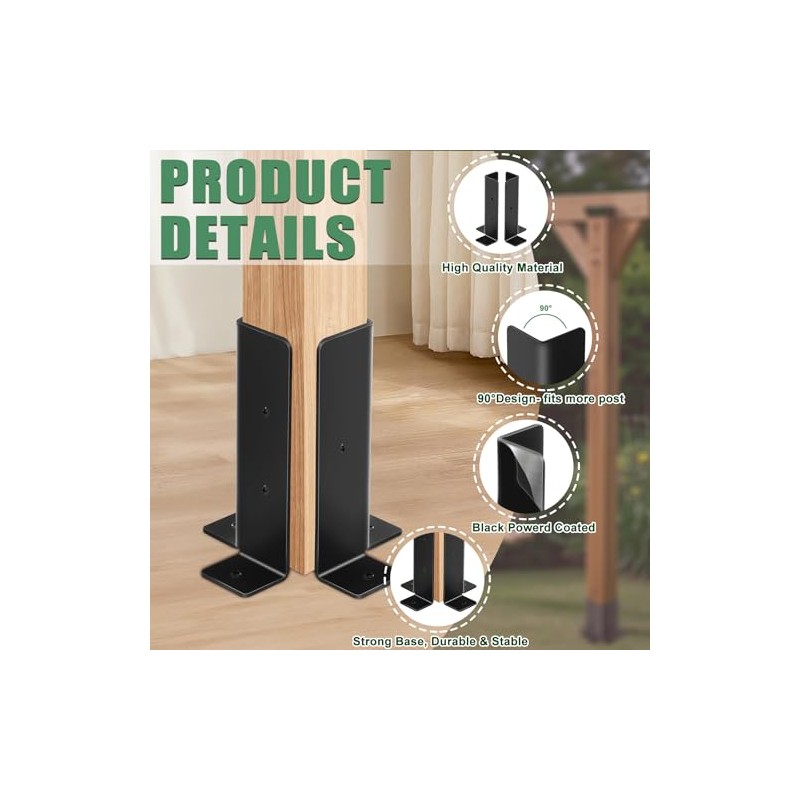 4Pcs Adjustable Post Anchor Brackets Kit, Fit 1.5x1.5, 2x2, 2x4,