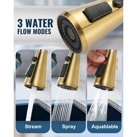 Pull Down Spray Head Replacement - for Kitchen Faucet Sprayer Head with 9 Adapters, 3 Function Pull Out Faucets Spray Nozzle Compatible with Moen, American Standard Faucets, Brushed Gold