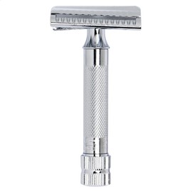 MERKUR Safety Razor 37C | Bevel Cut Gloss Chrome | Two Piece Razor with Oblique Cut | Closed Comb | Ideal for Wet Shaving | Die-Cast Zinc | Brass Handle | Made in Germany