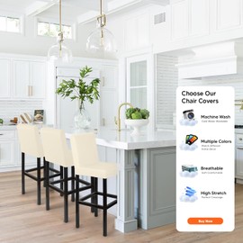 Bar Stool Slipcovers, Pack of 4, Bar Stool Chair Covers, Stretch Chair Cover with Backrest, Bar Stool Covers, Washable Dining Room Chair Covers, High Bar Stool Chair Covers for Bar Counter (Cream