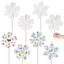 Simgoing 8 Pcs DIY Paper Pinwheels Bulk 8.6 Inch Color Your Own Pinwheel White Blank Paper Pinwheels Craft Kits Windsock Craft for Boys Girls Summer Activities School Group Daycare Home Project