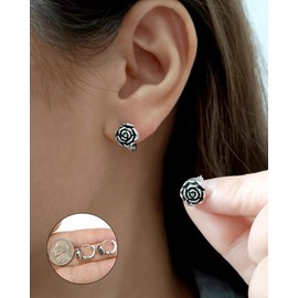 Watforsh Small 925 Sterling Silver Hoop Earrings for Women Shaped Rose Flower Earrings Gothic Floral Jewelry for Valentine's Day