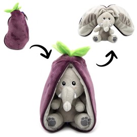 Les Déglingos Flipetz Soft Velvet Elephant Aubergine Reversible Plush Super Soft Toy for Babies - New Baby Gift Ideas