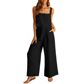 ANRABESS Women's 2 Piece Outfits Linen Pants Jumpsuit Matching Lounge Set Casual Summer Beach Vacation Trendy Clothes, Black, Medium