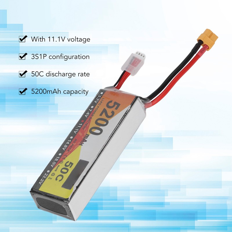 RC Lipo Battery 11.1V 50C Discharge Rate 3S 5200mAh Remote