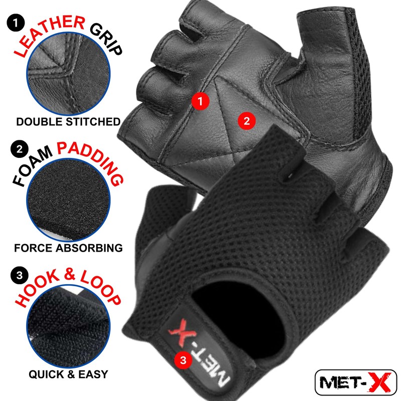 Met-X Suede Leather Microfibre Fabric Gym Training Gloves Extra Large,