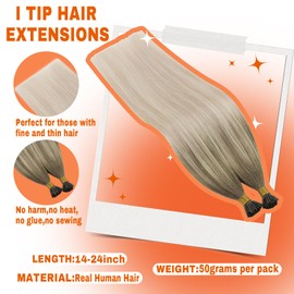 Sunny I Tip Hair Extensions Human Hair 22inch I Tip Hair Extensions Ash Blonde Ombre Platinum Blonde Itip Natural Hair Extensions Ombre Blonde Itips Hair Extensions Human Hair Versatile 50g 50s