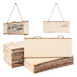 IHDYPPEW 18 Pack Wood Signs, Unfinished Rectangle Wooden Plaque with Rope, Live Edge Wood Plaque for DIY, Burning Carving, Wedding, Restaurant, Home Decor (4 x 10 Inch)