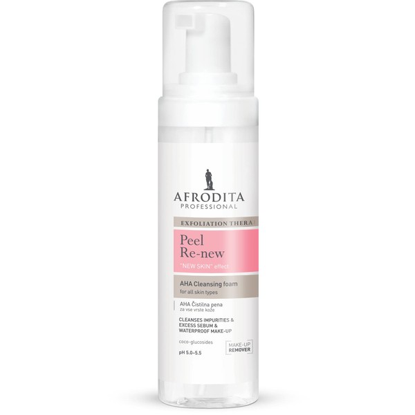 Afrodita Professional Peel Re-New Cleansing Foam, 200 ml, for Removing Make-Up, Eye Make-Up, Preserves the Natural pH Value of the Skin, For All Sensitive Skin Types