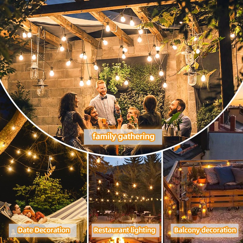 BYIZO LED Outdoor String Lights with 20 Shatterproof Edison Bulbs,
