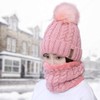 Womens Pom Beanie Hat Scarf Set Girls Winter Ski Hat