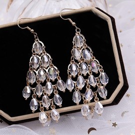 DIAMANTIO Statement Crystal Chandelier Earrings for Women – 18K Gold Plated, Long Gold Dangle Earrings with Clear Beads, Elegant Evening & Party Jewelry