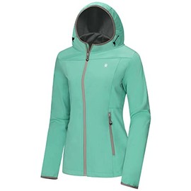 Little Donkey Andy Women's Lightweight Hooded Softshell Jacket for Running Travel Hiking, Windproof, Water Repellent Aqua Green Size XS