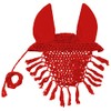 Derby Originals Crochet Horse Fly Veil Ear Bonnet with Fringe,Red,Full