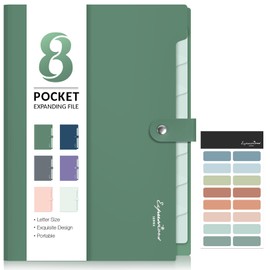 Sooez Elegant Accordion File Organizer, 8 Pocket Expanding File Folders with Labels, Portable Folder for Documents, Cute Paper Organizer for School Office Supplies, Letter Size, Dark Green
