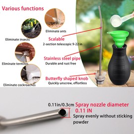 Diatomaceous Earth Powder Duster 8oz Squeezable Powder Duster for Diatomaceous Earth Power Dispenser Applicator with Extended Sprayer - Funnel & Spoon for Yards, Garden, Indoor or Outdoor Use