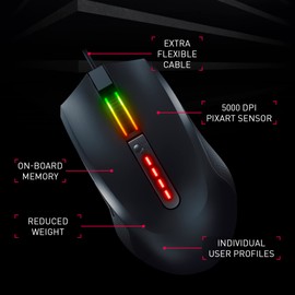 CHERRY MC 2.1, Wired Gaming Mouse, Precise 5,000 dpi Pixart Sensor, RGB Lighting, Programmable User Profile, Ergonomic Right-Handed Mouse, Black