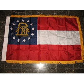 3x5 Georgia State Poly Nylon Sleeve w/ Gold Fringe Flag Banner PREMIUM Vivid Color and UV Fade BEST Garden Outdor Decor Resistant Canvas Header and polyester material FLAG