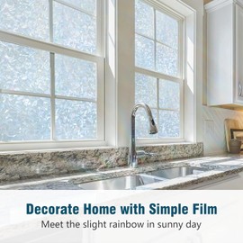 rabbitgoo Window Privacy Film Rainbow Film Decorative Window Sticker, 3D Static Stained Glass Cling Tint for Home Heat Control Non-Adhesive, Grayish Silver, 17.5 x 78.7 inches