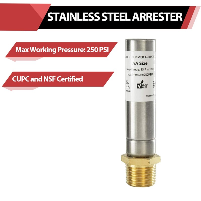 2-Pack EFIELD MH-131, 1/2-Inch MIP Thread Stainless Steel Water Hammer