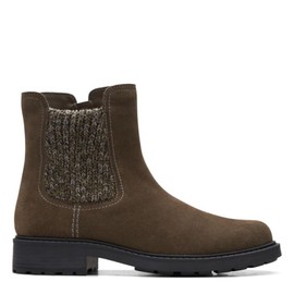 Clarks Women's Opal Sky Ankle Boot, Dark Olive Suede, 10