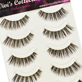 Vivis False Eyelashes, 5 Pairs 3D Eyelashes Natural Faux Mink Long Fluffy Volume Hand-made Dramatic Fake Eye Lashes Black Nature Soft for Various Makeups - 113F