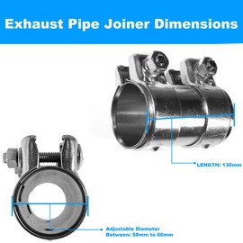 BITS4REASONS E-TECH EC015 New Model Heavy Duty Adjustable Exhaust Pipe Joiner/Connector 58MM to 60MM, 130MM Long