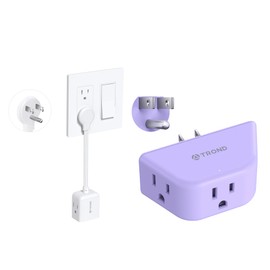 TROND Flat Outlet Extender with 6 Inch Cord + Purple Outlet Extender with 3-Prong Grounded Sockets, 3 Way Angled Outlet Adapter