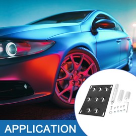 A ABSOPRO Front Bumper Tow Hook License Plate Mount Bracket Holder Set for Mitsubishi Lancer Aluminum Alloy Black Silver Tone