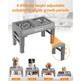Elevated Dog Bowls, Raised Dog Bowl Stand with Slow Feeder & No Spill Water Bowl, 4 Adjustable Heights for Large Medium and Small Dogs