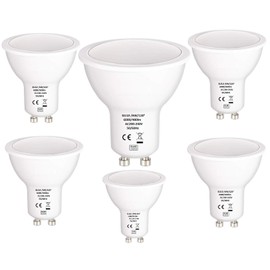 GU10 6W LED Bulb, 6000K Cool White，60W Halogen Bulb Equivalent, 480LM, LED Spot Bulb, 120 Degree Beam Angle, Non Dimmable, Perfect for Indoor Use, 6 Pack [Energy Class A+]