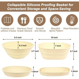 Silicone Banneton Bread Proofing Basket Set, Foldable 10 inch Oval & 9 inch Round Sourdough Bread Baking Supplies Kit, Proofing Bowls for Sourdough