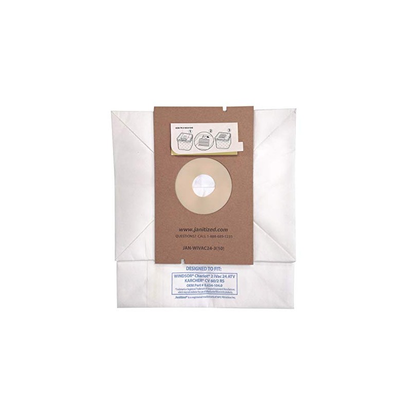 Janitized JAN-WIVAC24-3(10) Premium Replacement Commercial Vacuum Bag for Windsor Chariot