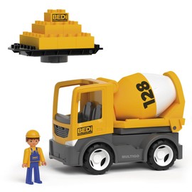 MultiGO Build 2+1 Set Sandpit Toy for Children from 3 Years - Construction Worker, Car, Mixer, Plate - Sand Toy for Outdoor Games - Car for the Garden