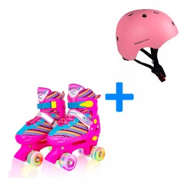 HC Life Patines Ajustables Niña 4 Llantas Luces Led Rosa + Regalo