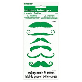 Unique Mustache Temporary Tattoos | Green | 24 Pcs, One size
