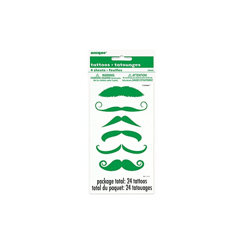Unique Mustache Temporary Tattoos | Green | 24 Pcs, One